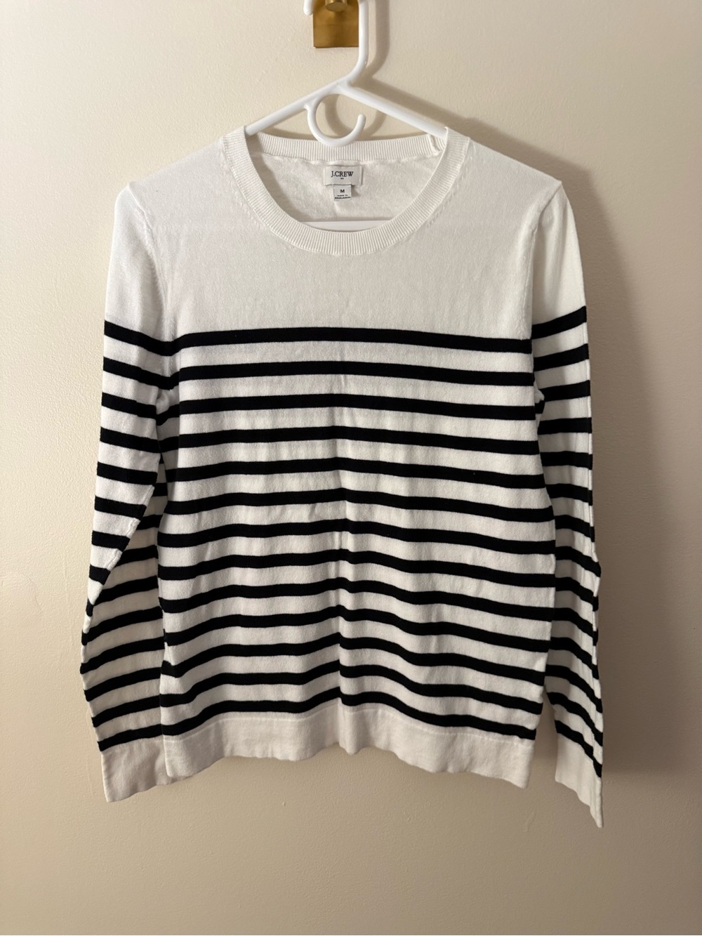 J. Crew Factory White Crewneck Sweater with Black Stripes Size Medium